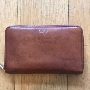 Fossil leather clutch